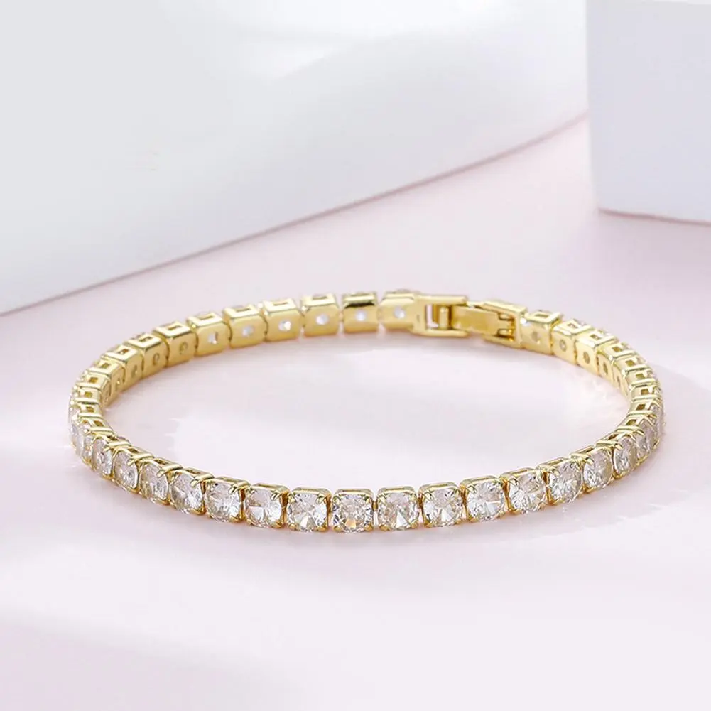 Women's Crystal Cubic Zirconia Bracelets Kits Simple Gift Girl Gift Gold Chain Crystal Bangle Jewelry Round Wedding Color A7C8
