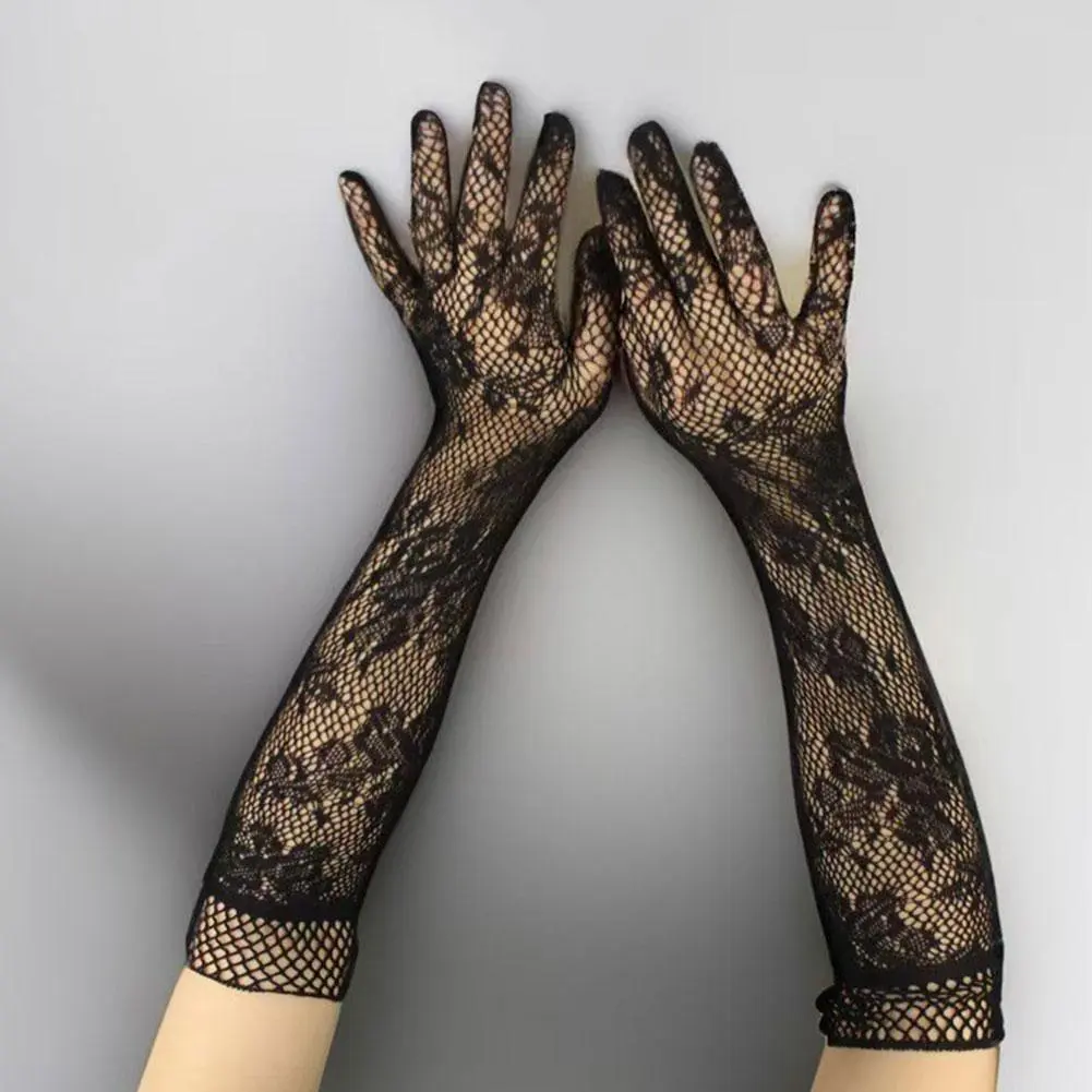 Mesh Gloves Elegant Women Ultra-thin Long Summer Driving Cycling Sexy Red Sunscreen Gloves Female Anti-UV Elasticity Lace