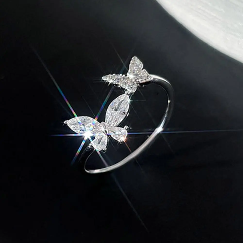 500Pcs Sliver Color Zircon Butterfly Open for Women Exaggerated Personality Adjustable Finger Wedding Jewelry Party