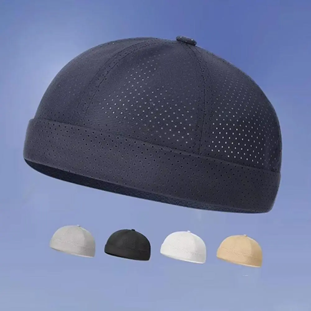 Summer Mens Docker Beanie Cap Outdoor Mesh Breathable Brimless Sailor Fisherman Quick Drying Hat Street Landlord Hat Skull Cap
