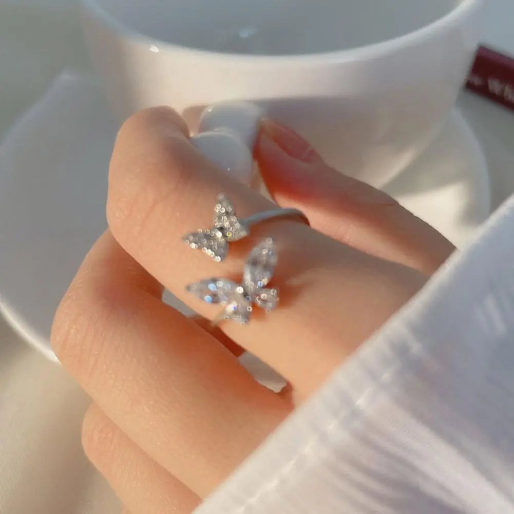 500Pcs Sliver Color Zircon Butterfly Open for Women Exaggerated Personality Adjustable Finger Wedding Jewelry Party