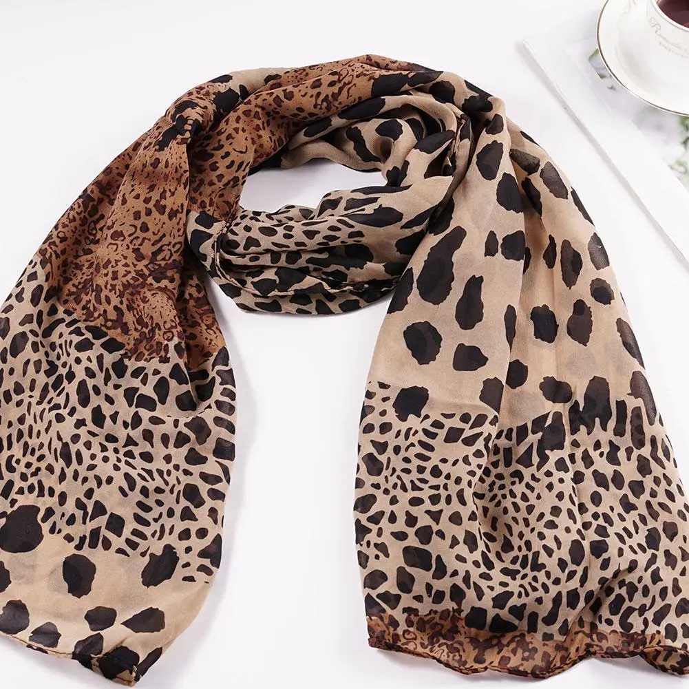 Women Leopard Print Chiffon Scarf Scarves Fashion Women Soft Long Shawls Printed Multifunction Winter Ladies Style Silk Scarf