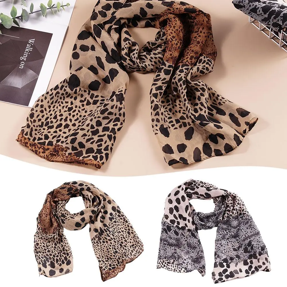 Women Leopard Print Chiffon Scarf Scarves Fashion Women Soft Long Shawls Printed Multifunction Winter Ladies Style Silk Scarf