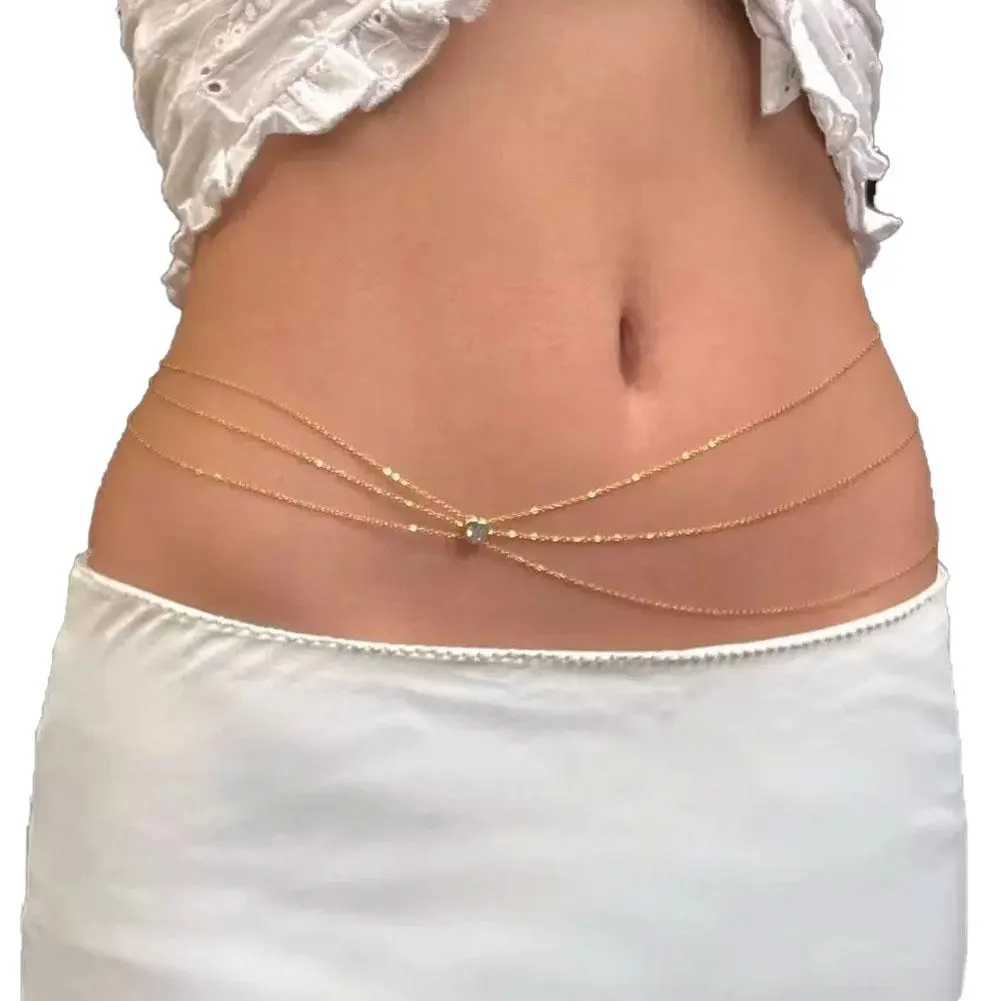 Multi-layer Rhinestone Heart Pendant Waist Chain Suitable For Women's Beach Party Belly Accessories Jewelry Simple And Fashionab