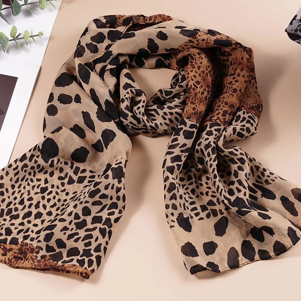 Women Leopard Print Chiffon Scarf Scarves Fashion Women Soft Long Shawls Printed Multifunction Winter Ladies Style Silk Scarf