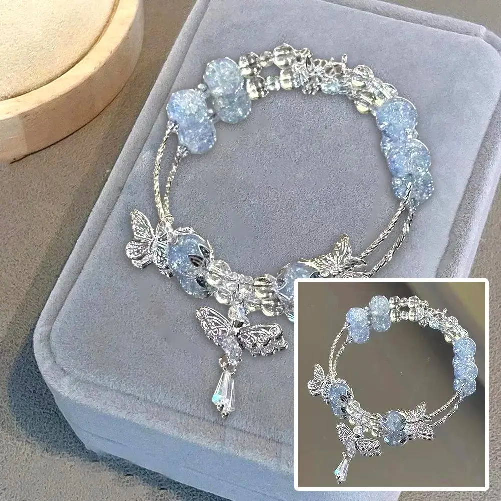 Jewelry Women's New Moonlight Crystal Bracelet Butterfly Accessories Light Niche Luxury Gifts Girl Temperament Beaded High- U3O5