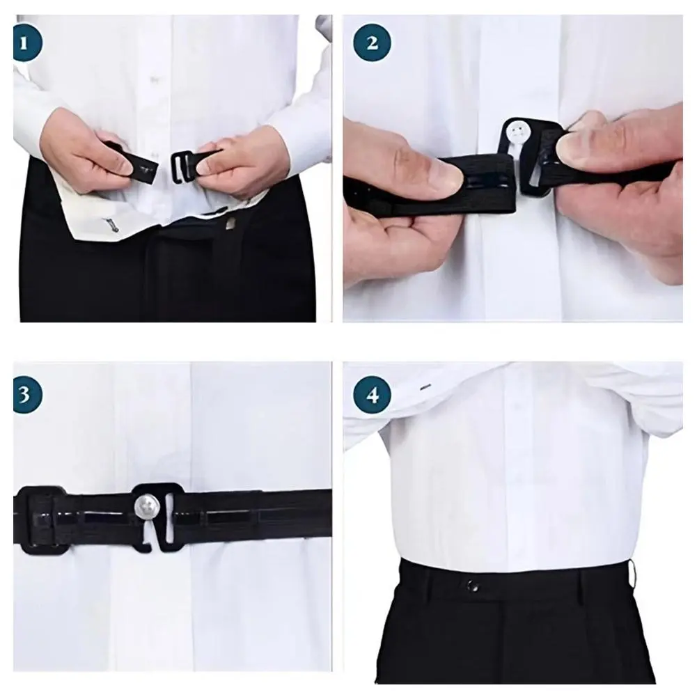 Men Women Shirt Stay Belt Imitation Nylon Black Non-slip Elastic Waistband Adjustable Tuck Straps Anti-Wrinkle For Business