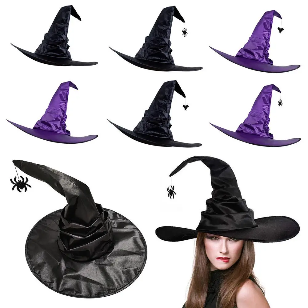 Halloween Witch Hats Black Folds Wizard Hat Masquerade Party for Kids Adult Women Men Cosplay Props Halloween Costume Accessory