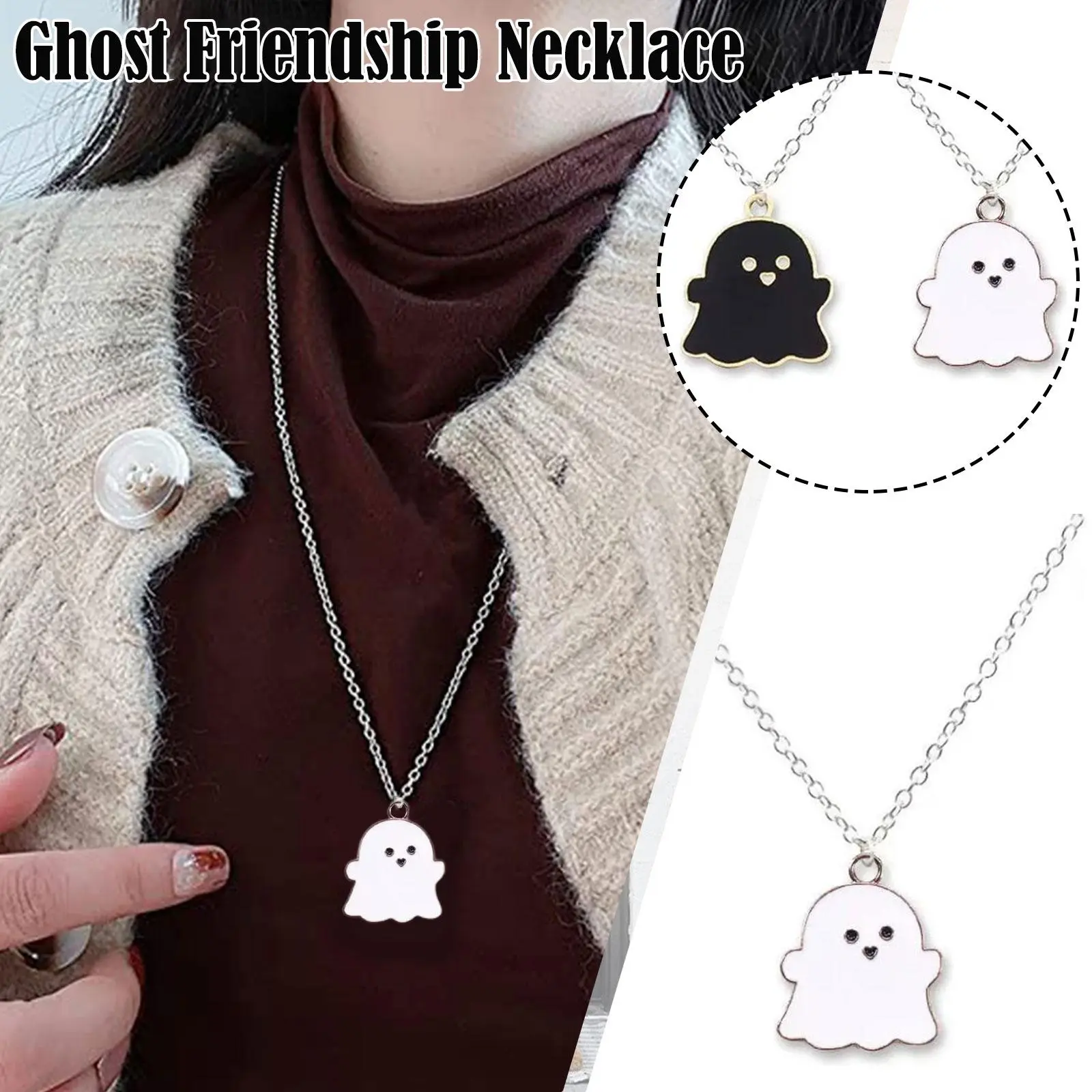 Cute Ghost Couple Pendant Necklaces For Best Friend Couple Necklace Lovely Women Necklaces Fashion Jewelry Cartoon Design E1B4