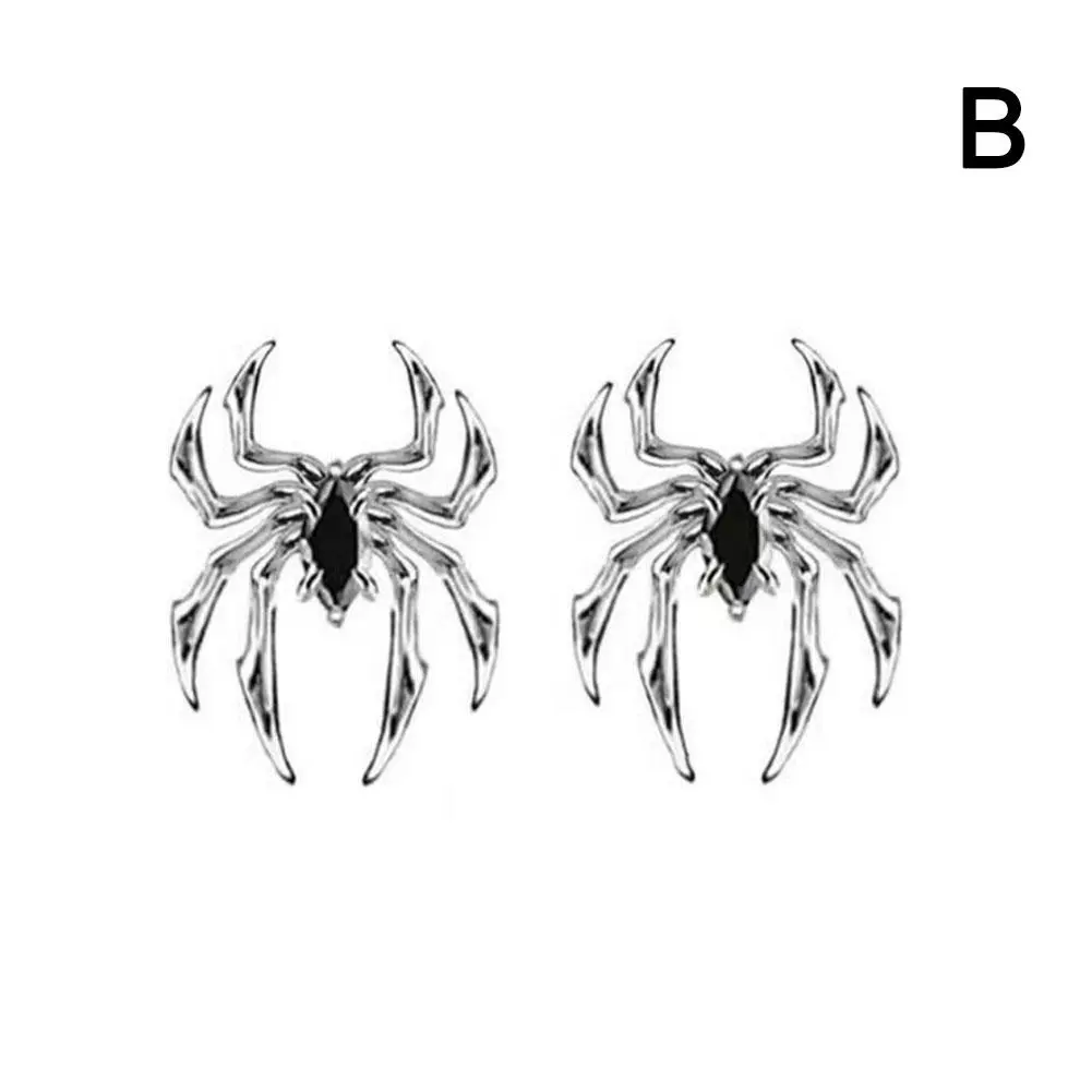 Silver Color Spider Stud Earrings for Women Unique Design Punk Personality Female Small Earrings Black Enamel Fashion Jewel H5R4
