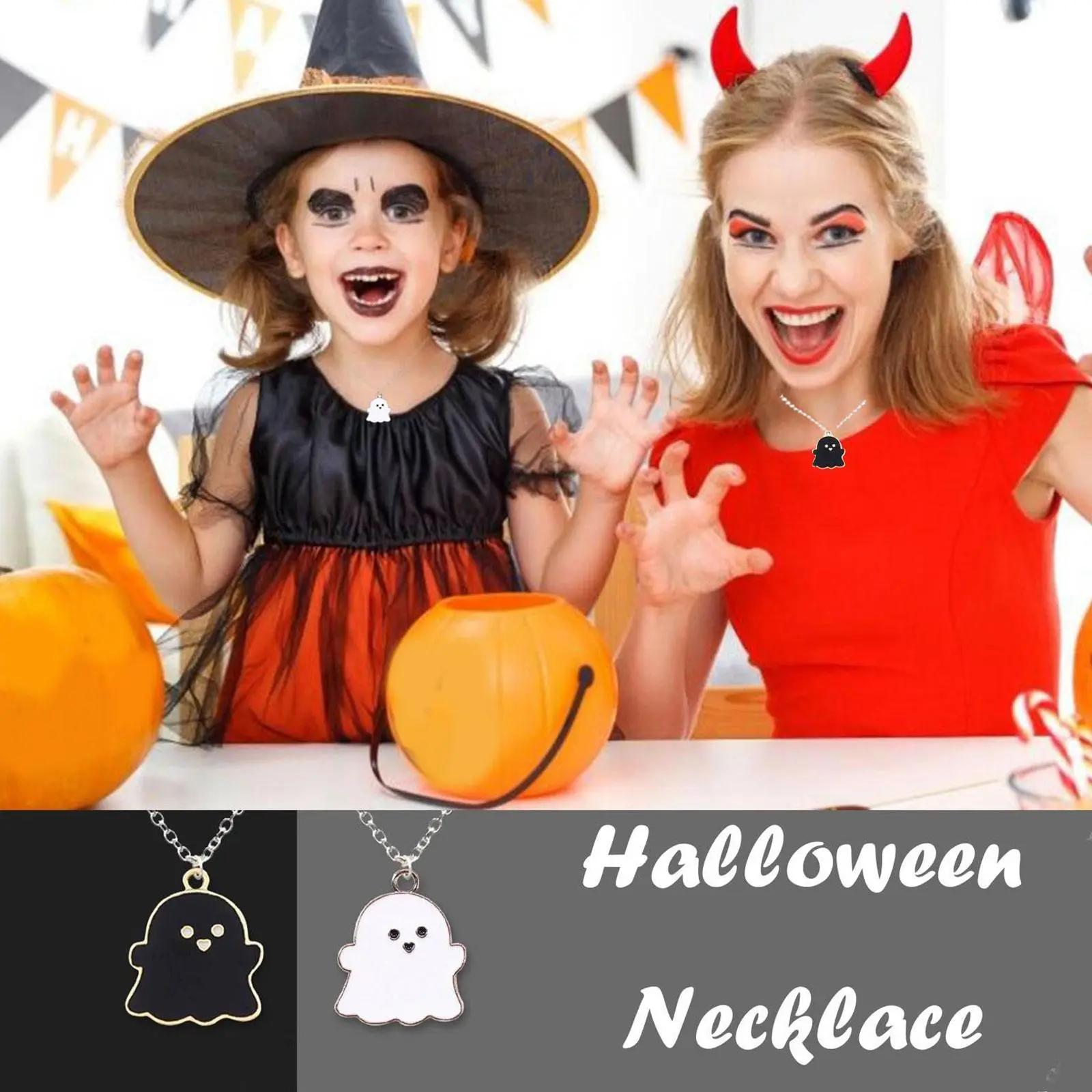 Cute Ghost Couple Pendant Necklaces For Best Friend Couple Necklace Lovely Women Necklaces Fashion Jewelry Cartoon Design E1B4