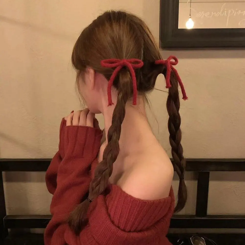 Korean Sweet Red Knitted Ribbon Bowknot Hair Clip for Women Girls Candy Color Bangs Clip Headdress Ornament Hair Accessories