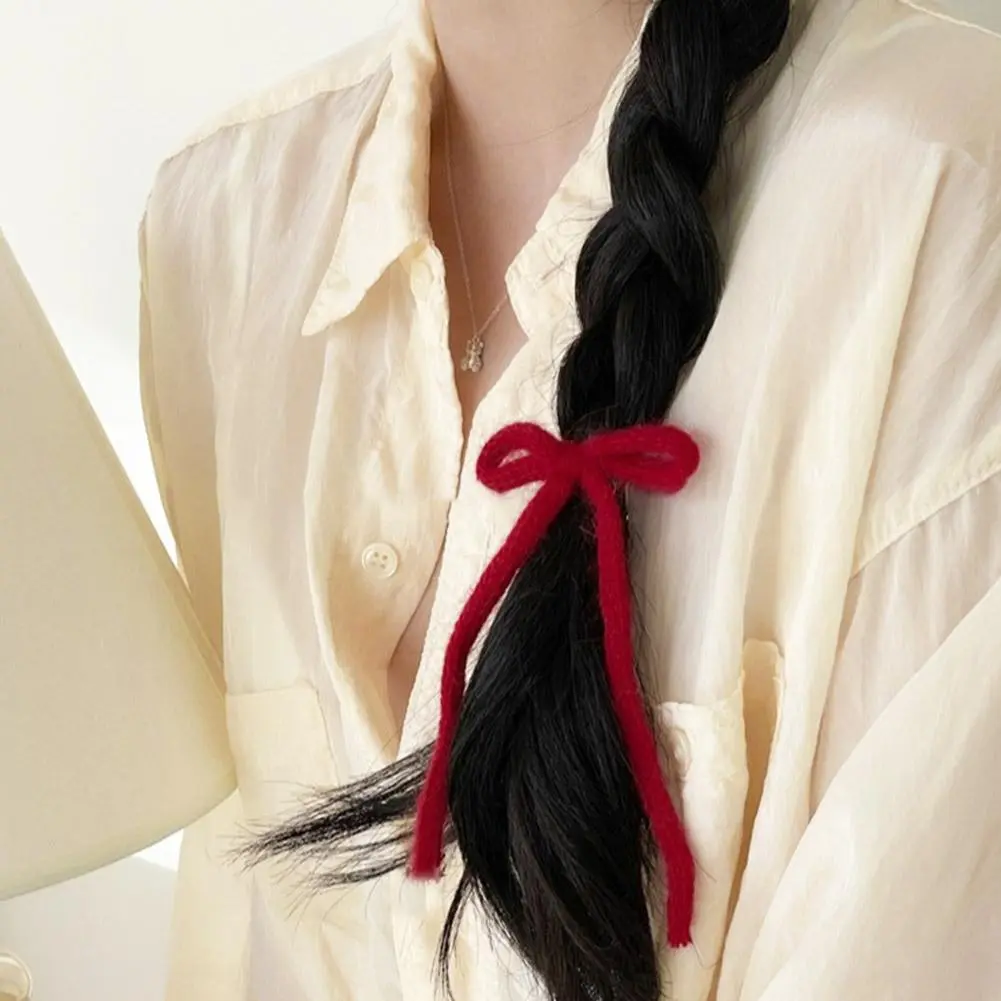 Korean Sweet Red Knitted Ribbon Bowknot Hair Clip for Women Girls Candy Color Bangs Clip Headdress Ornament Hair Accessories