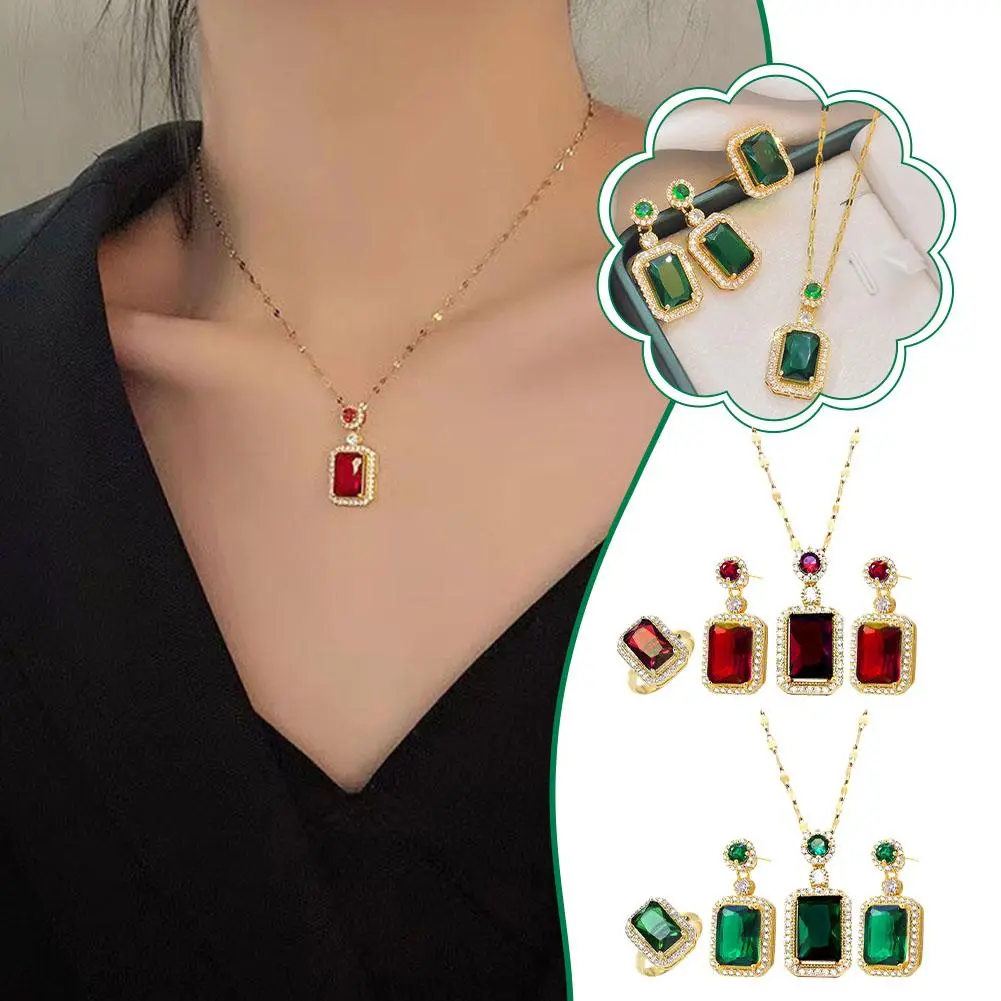 4PCS Sets Exquisite Quadrate Rhinestone Necklace Earrings Jewelry Ladies Gifts Set Fashion Bridal Set Jewelry Jewelry Charm C0C3