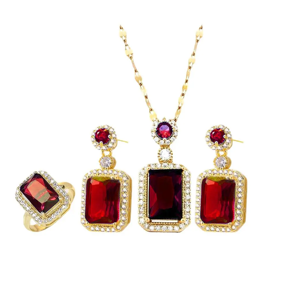 4PCS Sets Exquisite Quadrate Rhinestone Necklace Earrings Jewelry Ladies Gifts Set Fashion Bridal Set Jewelry Jewelry Charm C0C3