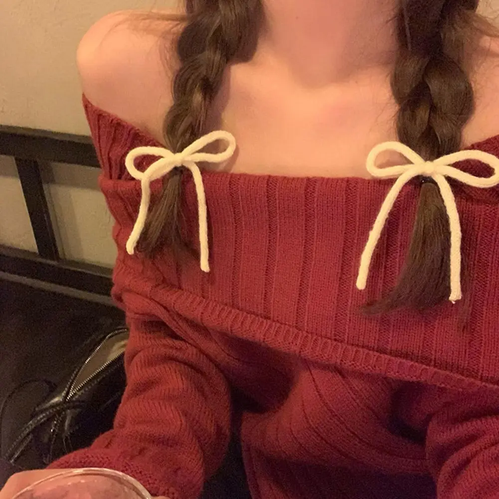 Korean Sweet Red Knitted Ribbon Bowknot Hair Clip for Women Girls Candy Color Bangs Clip Headdress Ornament Hair Accessories