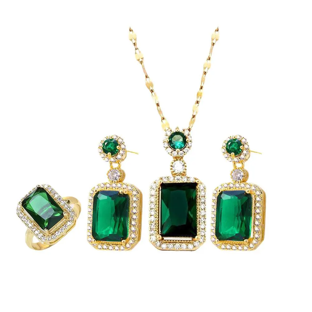 4PCS Sets Exquisite Quadrate Rhinestone Necklace Earrings Jewelry Ladies Gifts Set Fashion Bridal Set Jewelry Jewelry Charm C0C3