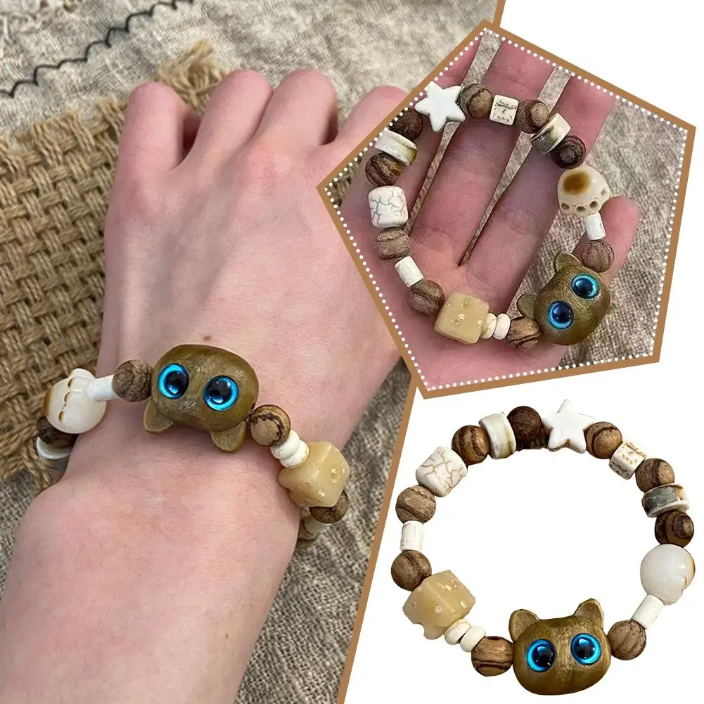 NEW Matching Bracelets Couples Women Men Luminous Cute Cat Glow Cat The Bangles Bracelete Dark In Friendship Black Head Whi Z4T9