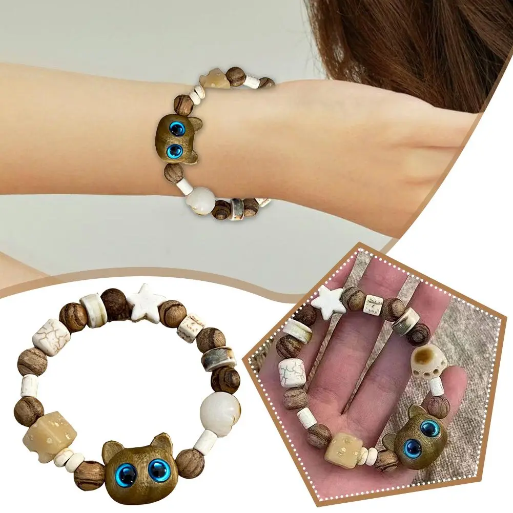 NEW Matching Bracelets Couples Women Men Luminous Cute Cat Glow Cat The Bangles Bracelete Dark In Friendship Black Head Whi Z4T9
