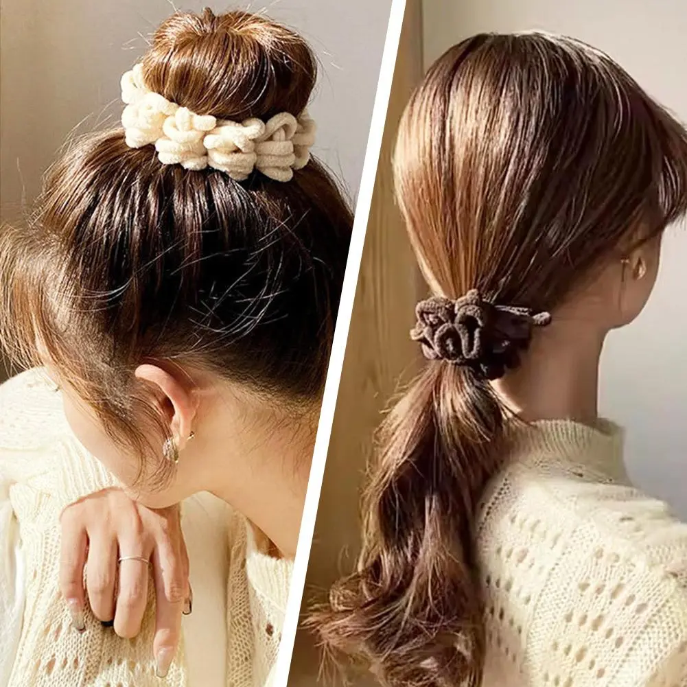 Women Elegant Solid Flods Plush Soft Elastic Hair Bands Ponytail Hold Hair Tie Scrunchie Rubber Band Fashion Hair Accessories