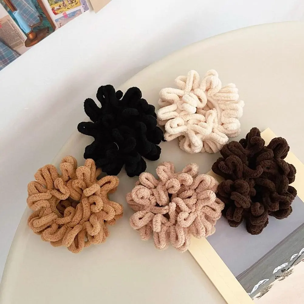 Women Elegant Solid Flods Plush Soft Elastic Hair Bands Ponytail Hold Hair Tie Scrunchie Rubber Band Fashion Hair Accessories