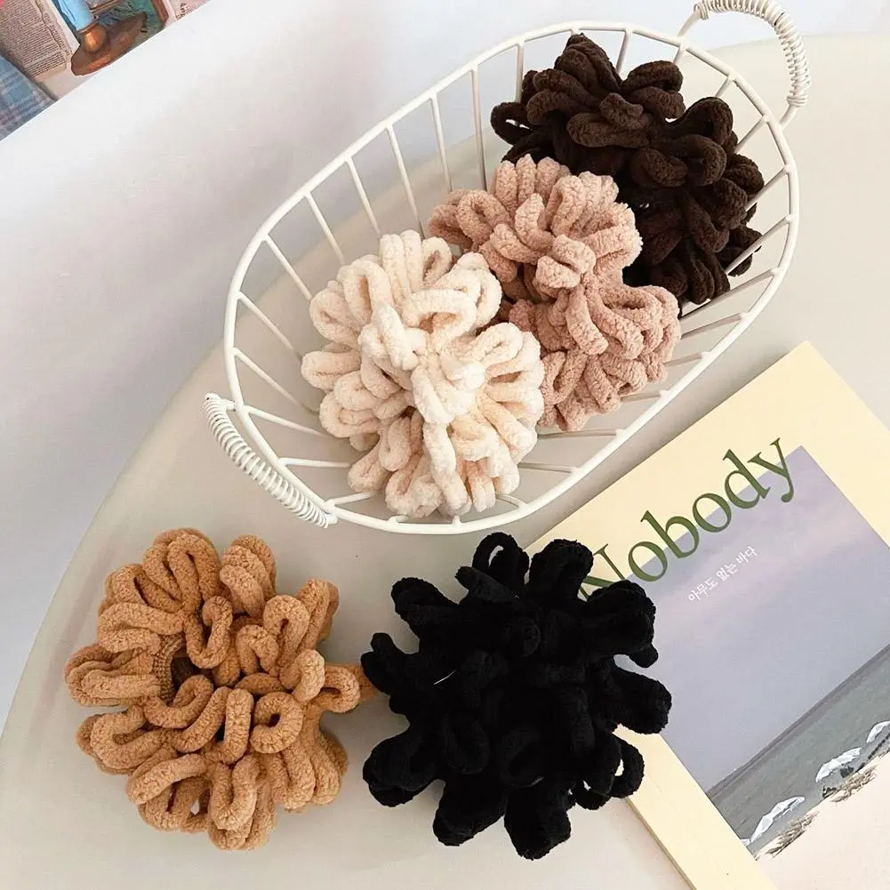 Women Elegant Solid Flods Plush Soft Elastic Hair Bands Ponytail Hold Hair Tie Scrunchie Rubber Band Fashion Hair Accessories