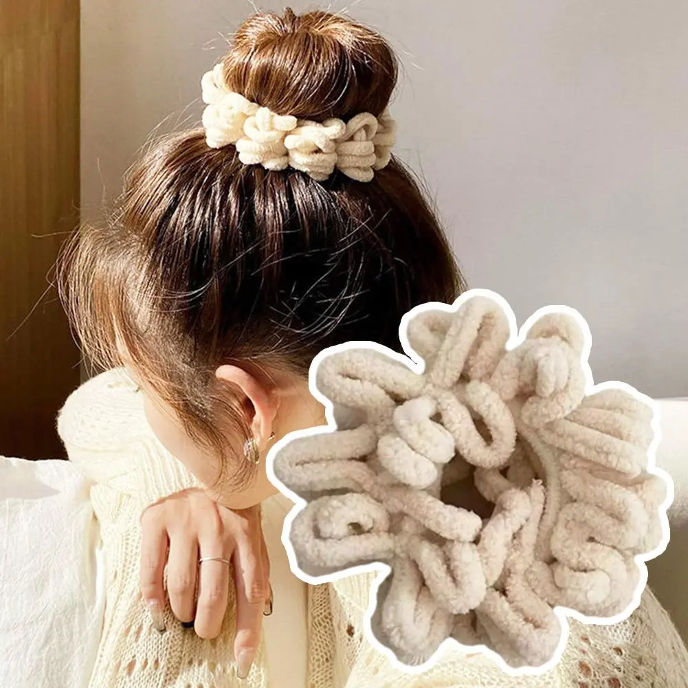 Women Elegant Solid Flods Plush Soft Elastic Hair Bands Ponytail Hold Hair Tie Scrunchie Rubber Band Fashion Hair Accessories