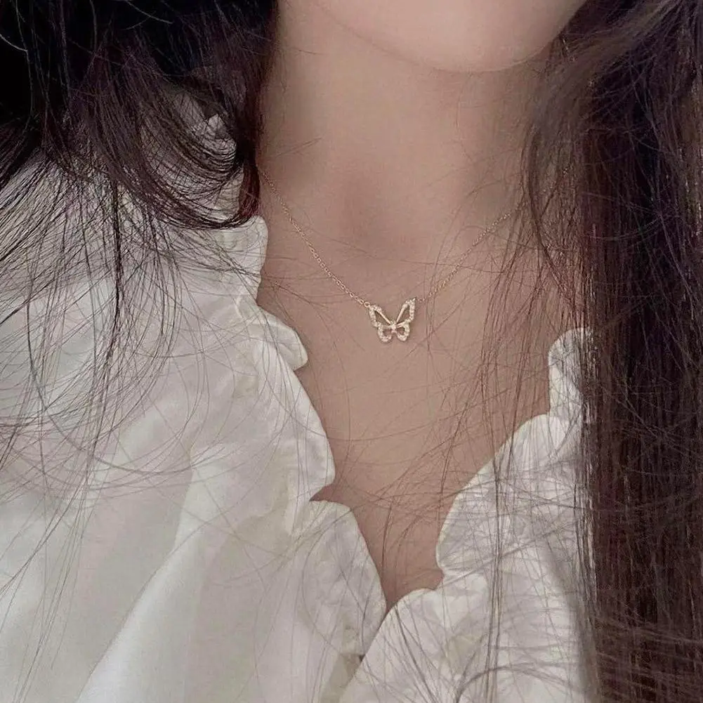 2024 New Butterfly Necklace Crystal Necklace For Girls Jewelry Korean Fashion Necklaces For Women Chain Accessories