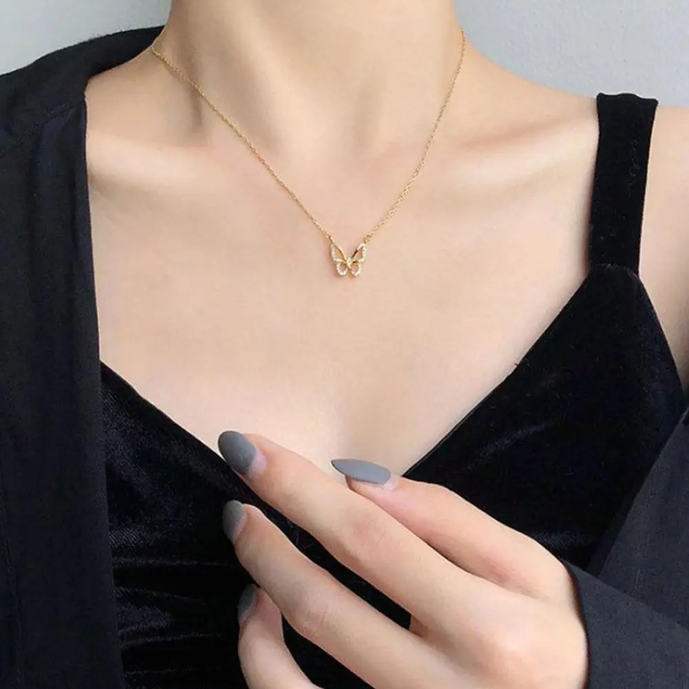 2024 New Butterfly Necklace Crystal Necklace For Girls Jewelry Korean Fashion Necklaces For Women Chain Accessories