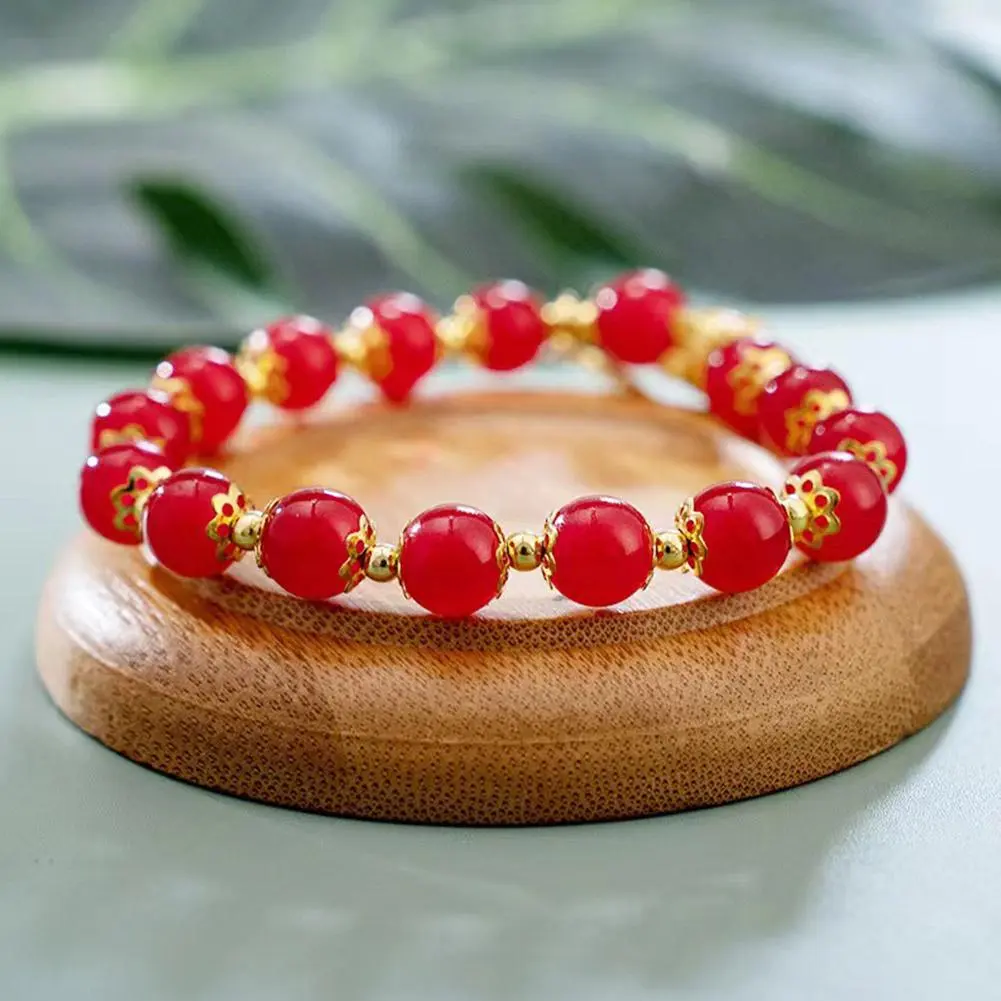 Chinese Style Dragon Bracelet Women Men 2024 New Year Lucky Red Beaded Elastic Bangles Friendship Amulet Jewelry