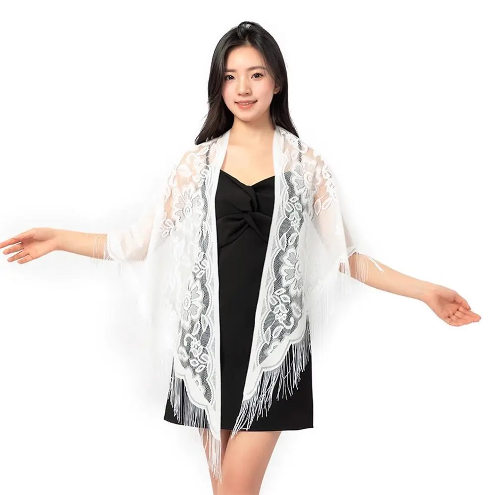 Summer 2025 New Lace Shawl Hollow out Tassel Scarf Women's Dress Photography Shawl Vintage Style Fashionable Accessory