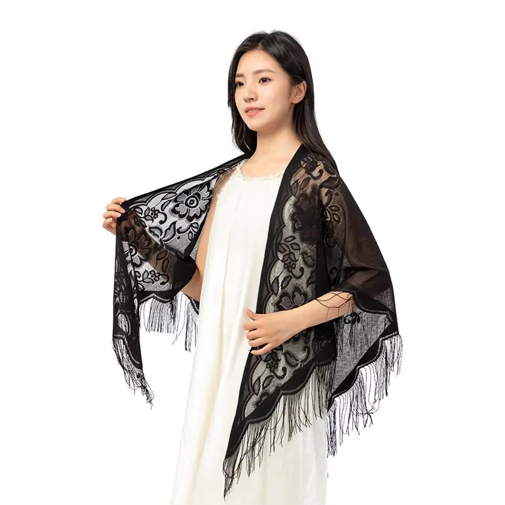Summer 2025 New Lace Shawl Hollow out Tassel Scarf Women's Dress Photography Shawl Vintage Style Fashionable Accessory