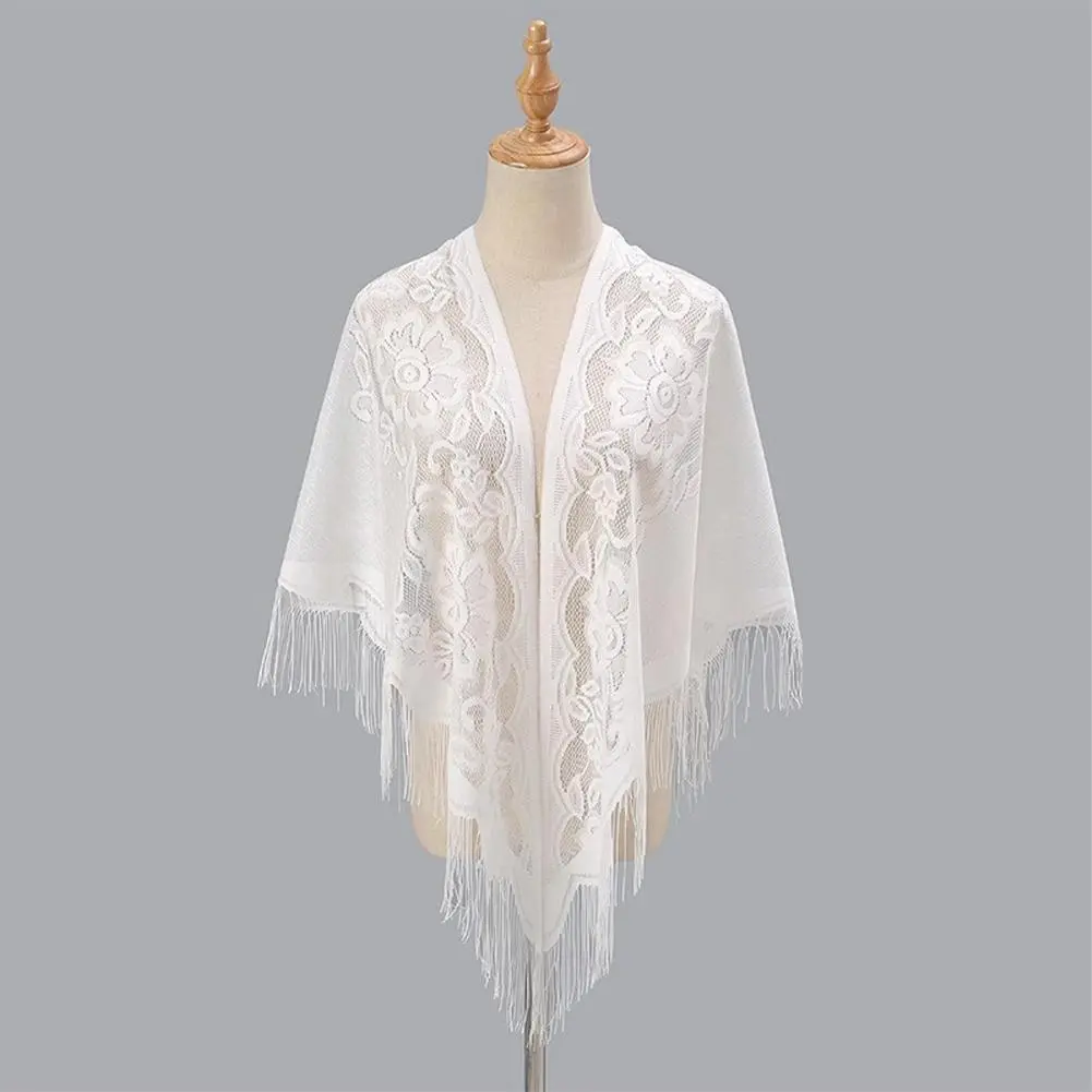 Summer 2025 New Lace Shawl Hollow out Tassel Scarf Women's Dress Photography Shawl Vintage Style Fashionable Accessory