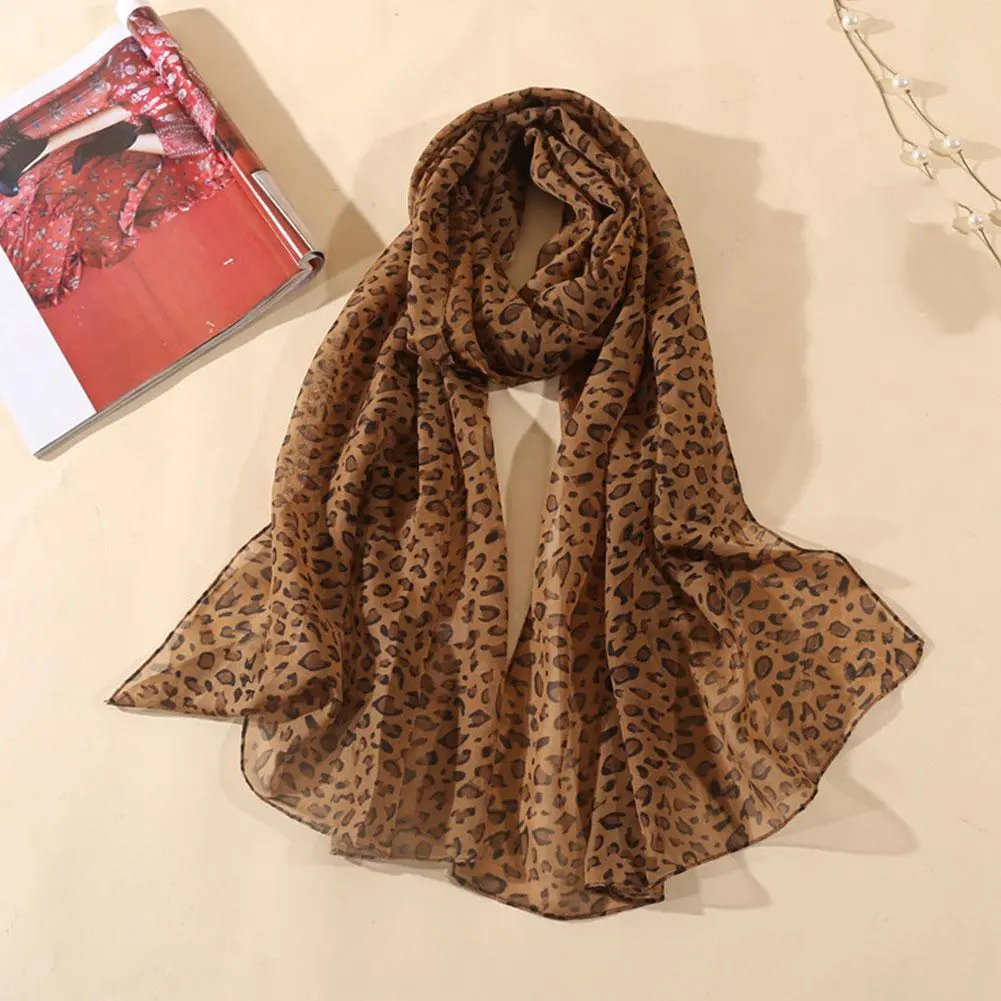 Women Leopard Print Chiffon Scarf Scarves Fashion Women Soft Long Shawls Printed Multifunction Winter Ladies Style Silk Scarf