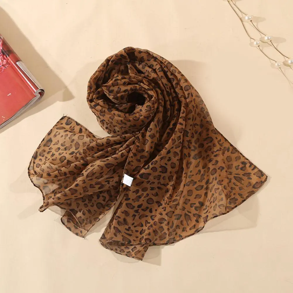 Women Leopard Print Chiffon Scarf Scarves Fashion Women Soft Long Shawls Printed Multifunction Winter Ladies Style Silk Scarf