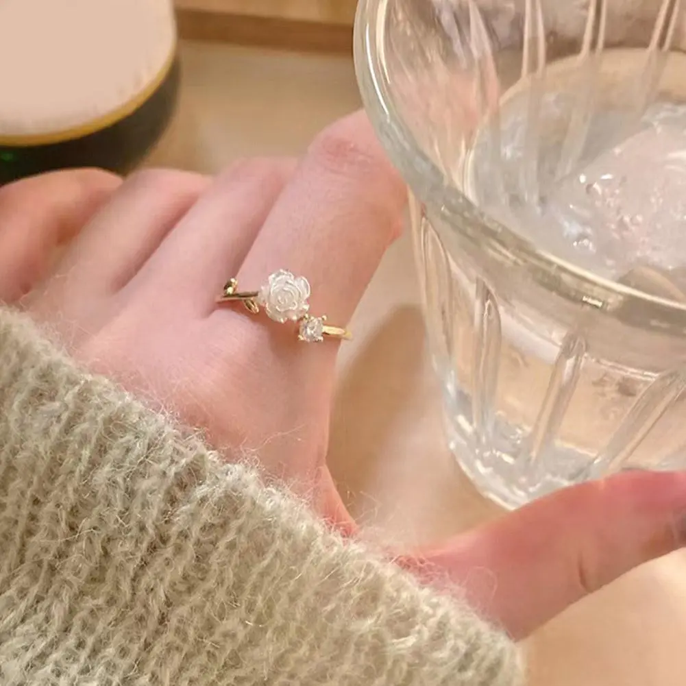 Luxury Zircon Flower Opening Rings for Women Cubic Zirconia Rose Blossom Tulip Adjustable Finger Wedding Jewelry