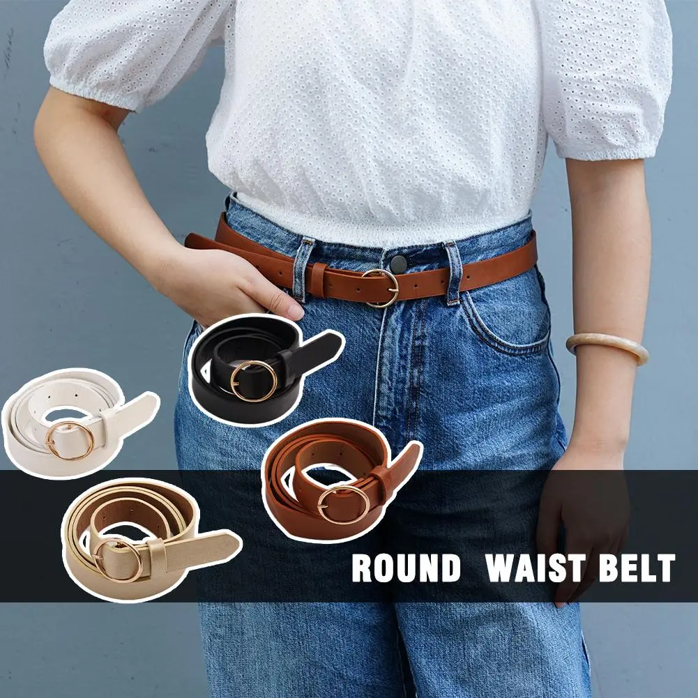 Round Vintage Women Belt Fashion Waist Belt Leather Metal Buckle For Ladies Leisure Dress Jeans Accessories Boho Waistband X3Z6