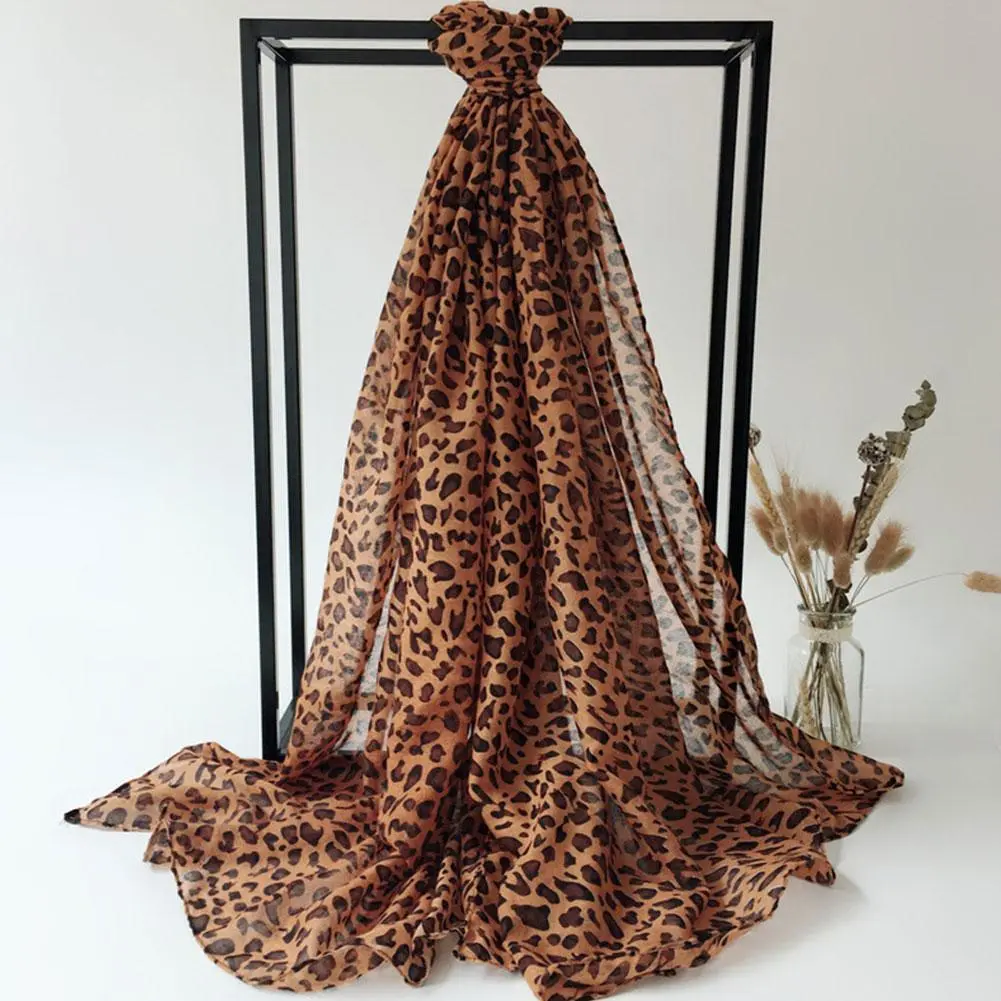 Women Leopard Print Chiffon Scarf Scarves Fashion Women Soft Long Shawls Printed Multifunction Winter Ladies Style Silk Scarf