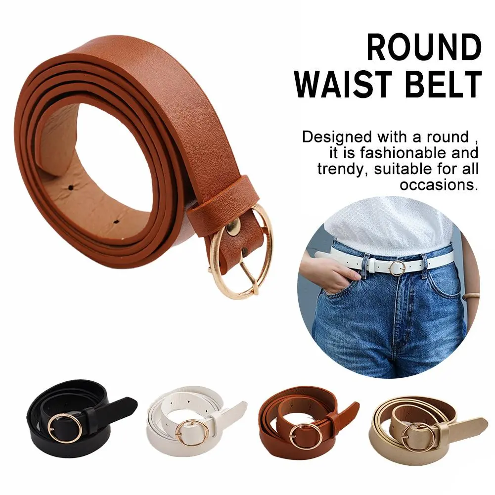 Round Vintage Women Belt Fashion Waist Belt Leather Metal Buckle For Ladies Leisure Dress Jeans Accessories Boho Waistband X3Z6