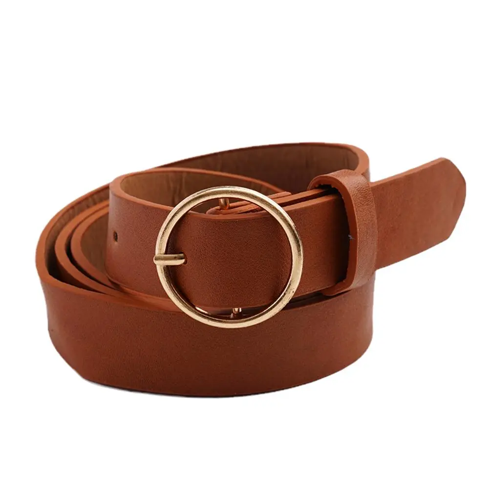 Round Vintage Women Belt Fashion Waist Belt Leather Metal Buckle For Ladies Leisure Dress Jeans Accessories Boho Waistband X3Z6
