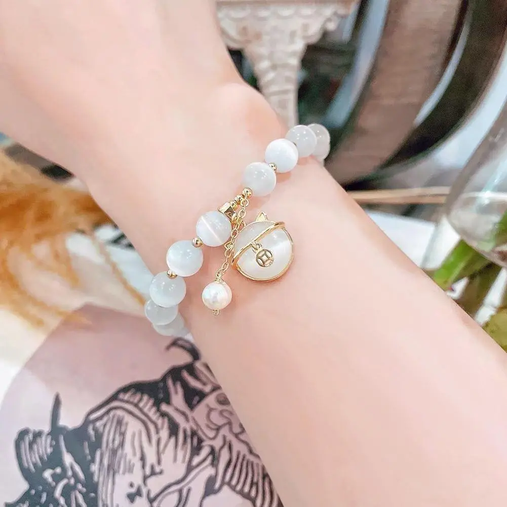 Zircon Butterfly Bracelet for Women Elastic Cat's Eye Stone Bracelet Personalized Temperament 2025 New In Fashion Jewelry