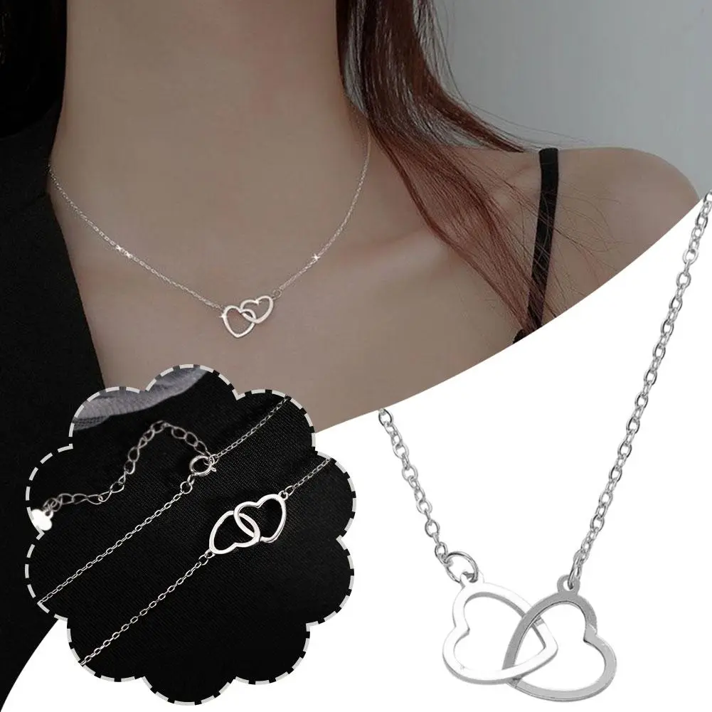 Double Heart Necklace for Wome Love Clavicle Chain Harajuku Style Necklaces Gift Bohemian Choker Wholesale Fashion Jewelry