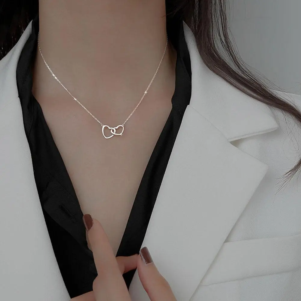 Double Heart Necklace for Wome Love Clavicle Chain Harajuku Style Necklaces Gift Bohemian Choker Wholesale Fashion Jewelry