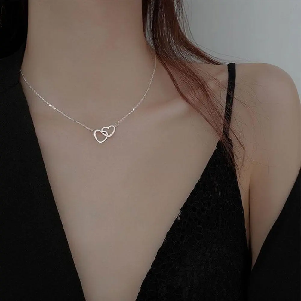 Double Heart Necklace for Wome Love Clavicle Chain Harajuku Style Necklaces Gift Bohemian Choker Wholesale Fashion Jewelry
