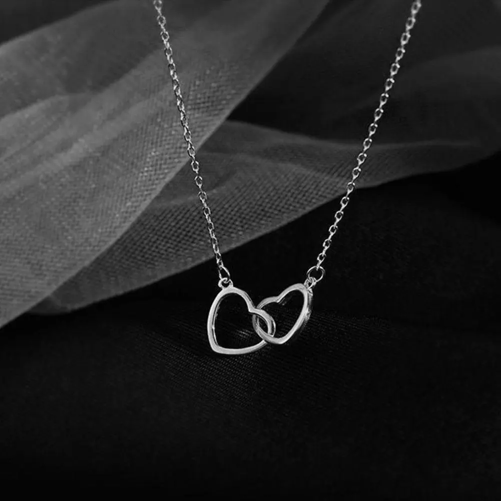 Double Heart Necklace for Wome Love Clavicle Chain Harajuku Style Necklaces Gift Bohemian Choker Wholesale Fashion Jewelry