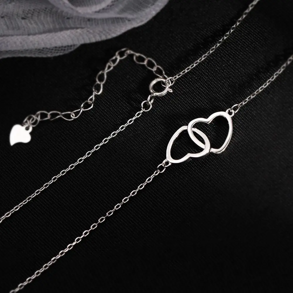 Double Heart Necklace for Wome Love Clavicle Chain Harajuku Style Necklaces Gift Bohemian Choker Wholesale Fashion Jewelry