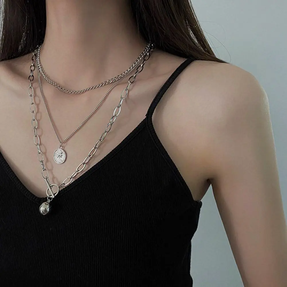 Layered Chain Necklace Neck Chains Lock Pendant Jewelry For Women Punk Choker Padlock Goth Jewelry Grunge Necklace Accessor Q7I9