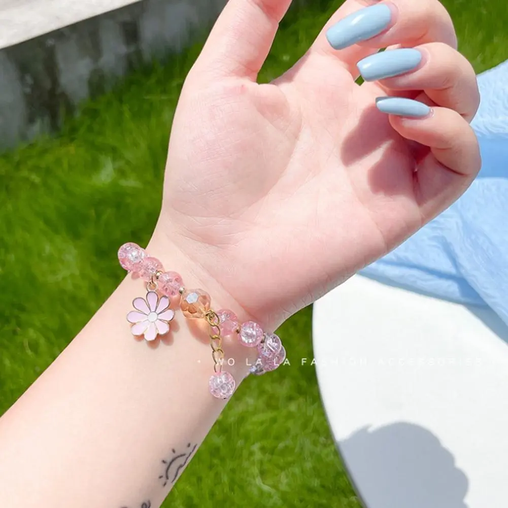 New Korean Daisy Flowers Bracelet Bohemian Colorful Crystal Beaded Bracelet Handmade Elastic Rope Women Fashion Jewelry Pulceras