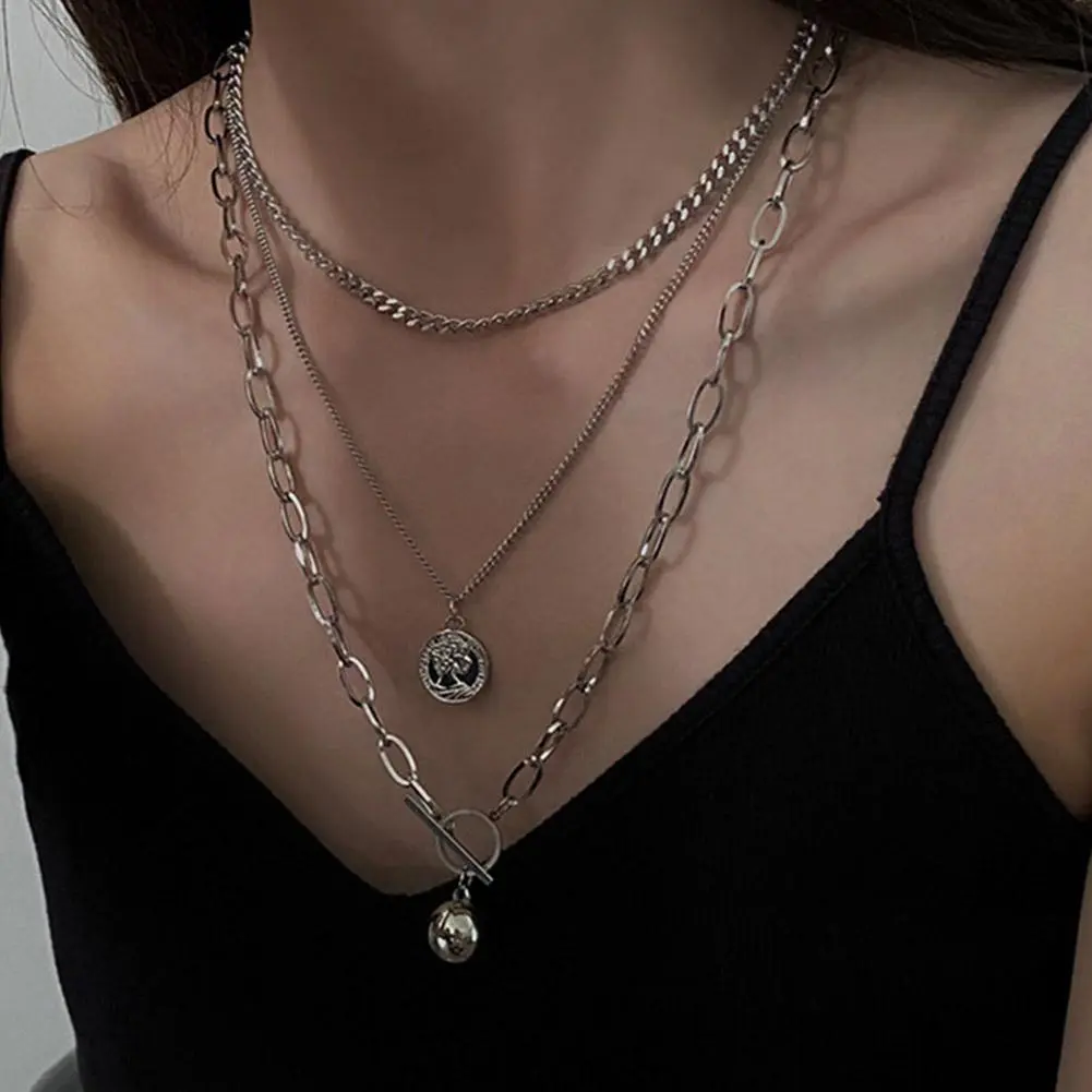 Layered Chain Necklace Neck Chains Lock Pendant Jewelry For Women Punk Choker Padlock Goth Jewelry Grunge Necklace Accessor Q7I9