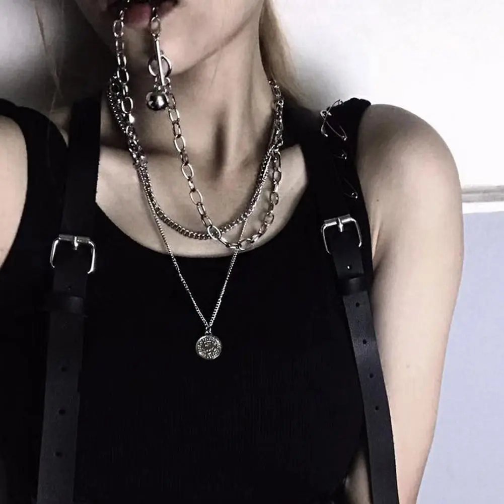 Layered Chain Necklace Neck Chains Lock Pendant Jewelry For Women Punk Choker Padlock Goth Jewelry Grunge Necklace Accessor Q7I9